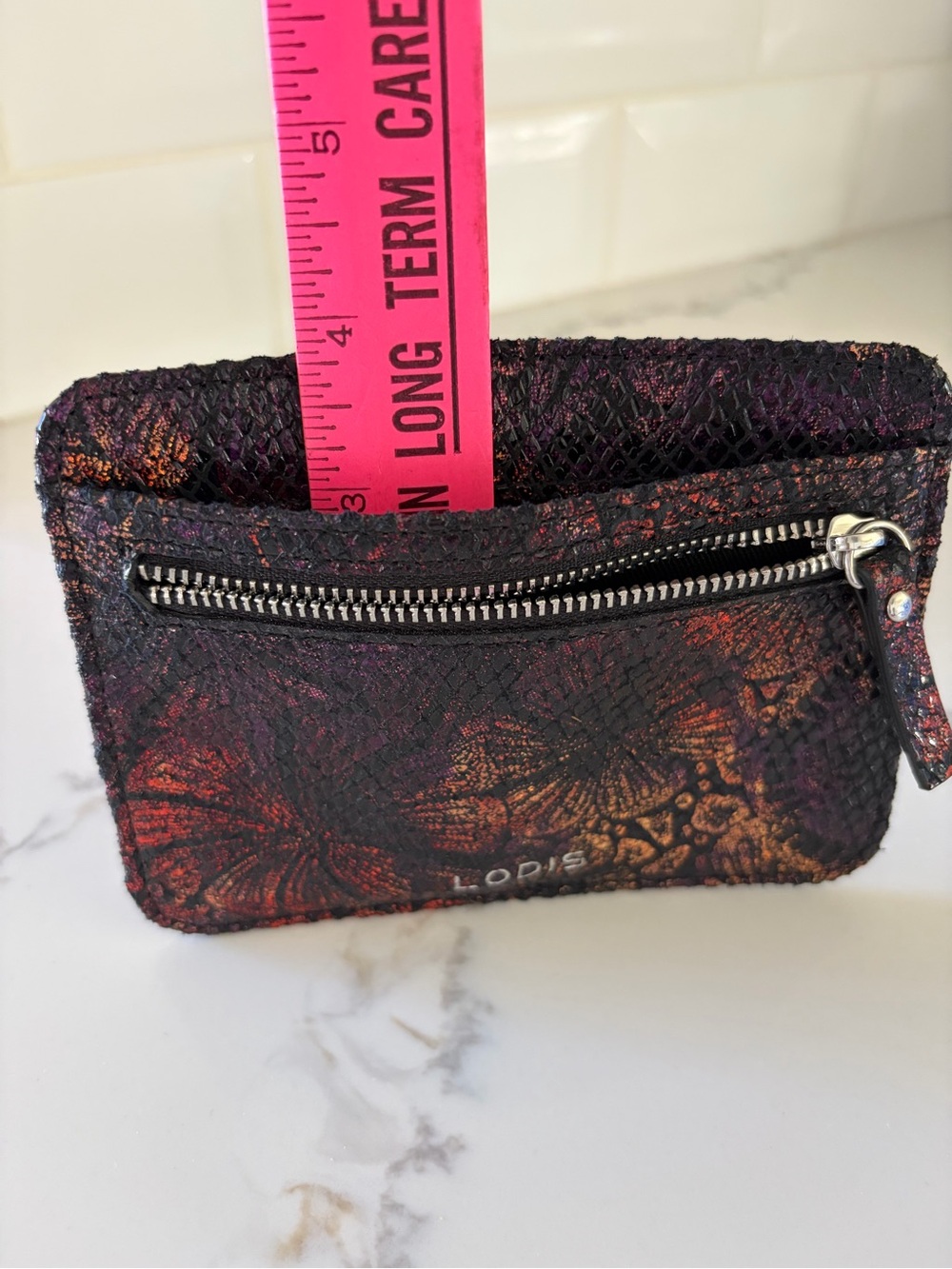 NEW LODIS METALLIC SNAKESKIN LEATHER CARD CASE MINI WALLET CLUTCH RFID - Picture 11 of 14